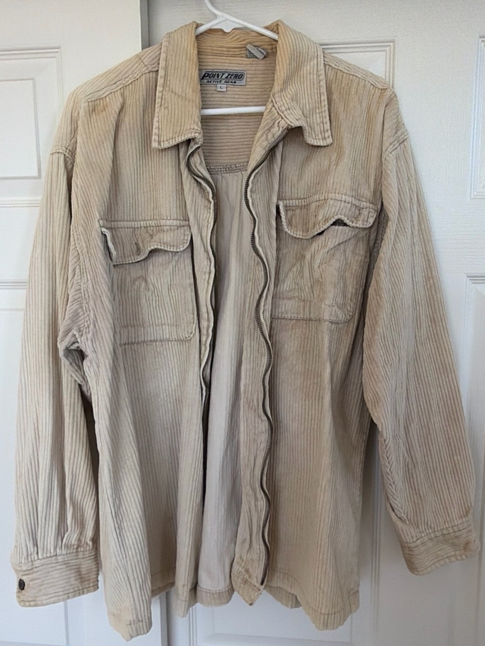 Point Zero Men's Light Beige Corduroy Button-Down Shirt Jacket